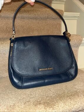 Michael Kors Navy Blue Pebbled Leather Shoulder Bag with Gold Hardware